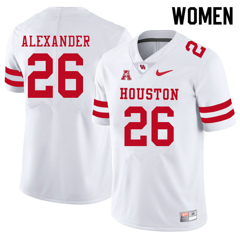Women #26 Moses Alexander Houston Cougars College Football Jerseys Sale-White - Click Image to Close